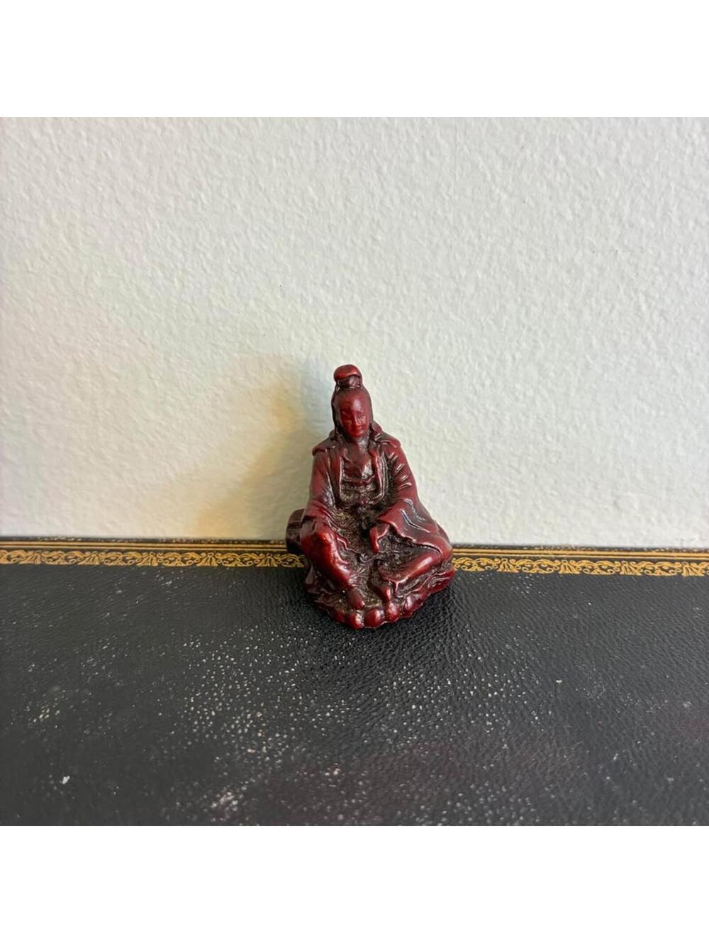 Vintage Guanyin Kuan Yin Red Resin Figurine Buddhist Goddess Mini Statue